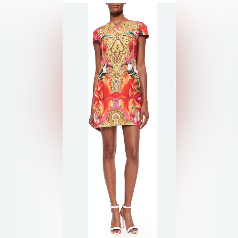 Ted Baker Pink Sheath Mini Dress Cap Sleeve Crew Neck